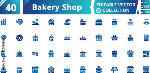 Bakery Shop Fill Art Icon Collection – Bakery, Bread, Pastry and Baking Tools