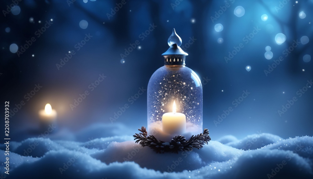 Obraz premium Candle Lantern Under a Sparkling Glass Dome
