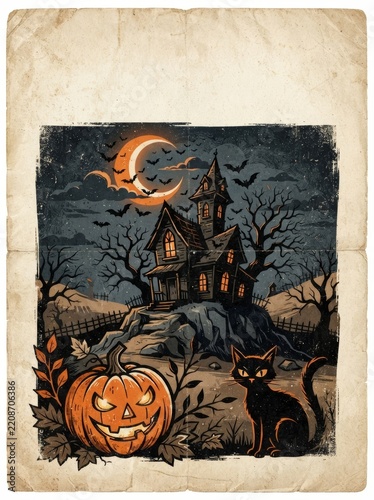 Spooky Halloween Background with Pumpkin and Witch, Festive Autumn Night Illustration for October Holiday Celebration, Greeting Card, Party Decoration and Seasonal Design