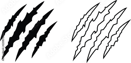 Claw Scratch Marks Icon Set Collection Group Black Flat Style Vector Illustration Bundle Animal Featuring Tiger Bear Wolf Monster Talon Slash Rip Tear Damage Symbols