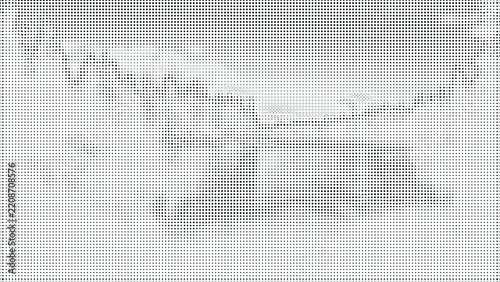Dynamic halftone wave composition featuring black circular dots on clean white background.