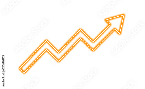 Glowing orange neon arrow graph icon isolated on transparent background