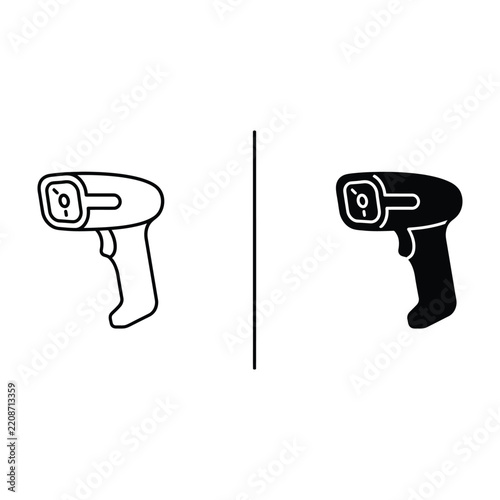 Black and white infrared thermometer gun icons for medical or industrial use
