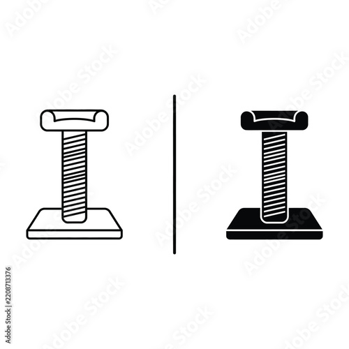 Black and white vector illustration of a T-shaped bolt