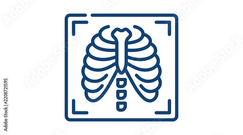 Human rib cage vector illustration depicting medical x ray scan featuring blue outline style for science projects