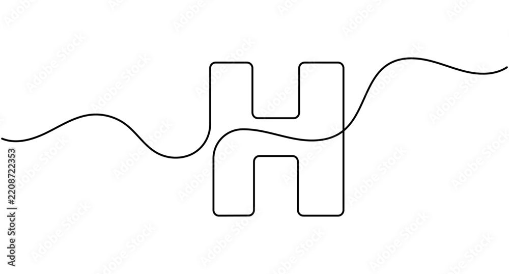 Obraz premium Alphabet h minimalist outline, editable stroke, single line drawing vector illustration