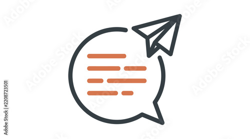 Modern speech bubble vector graphic featuring paper airplane and message text lines for digital communication concepts