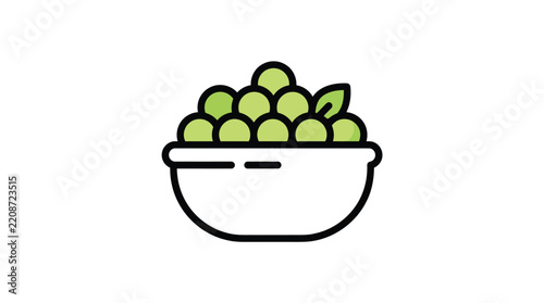 Fresh green peas served in a white ceramic bowl vector graphic illustration for dietary concepts