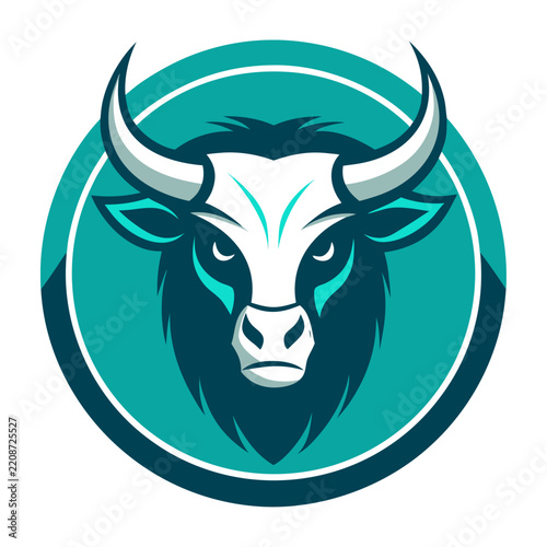 Bull head silhouette within a teal circle a modern graphic