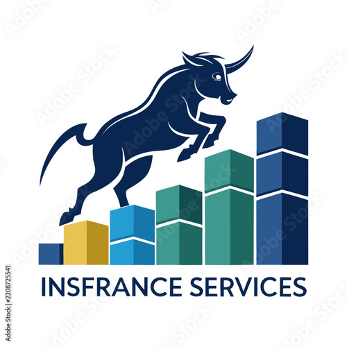 Bull leaping over blocks a vector logo illustration for finance services