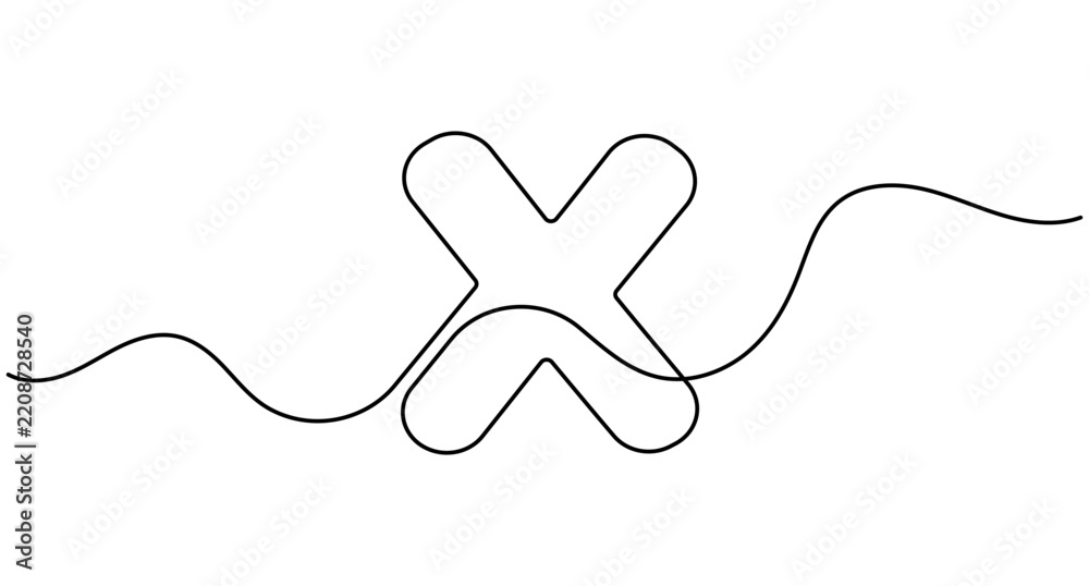Obraz premium Letter x continuous line art, bold single line typography design, editable stroke, minimal outline vector illustration