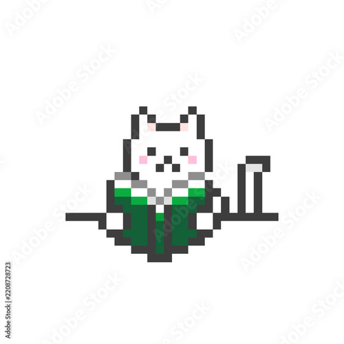 ドット絵の机で本を読む猫