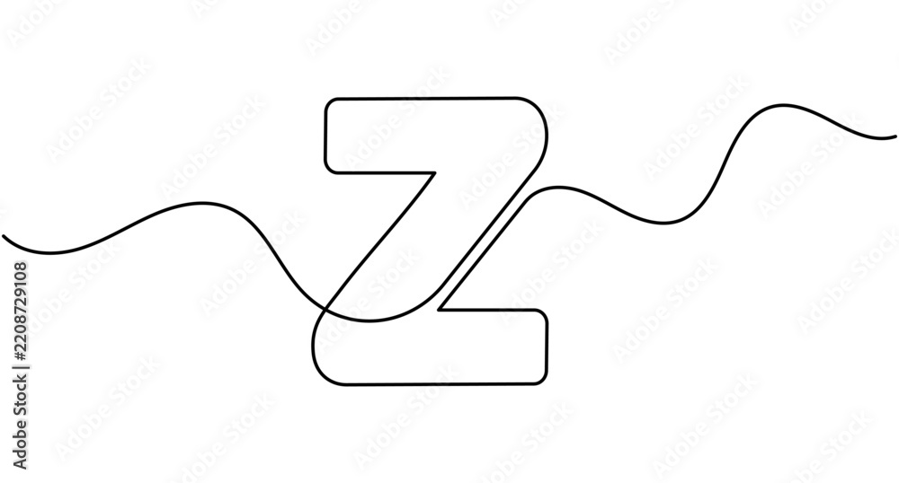 Obraz premium Letter z continuous line art, single line drawing, editable stroke minimal outline vector illustration