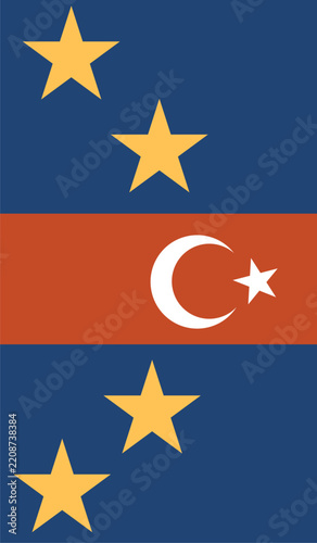 Economic and Trade Agreement. Europe and Turkey association. Flags elements of the European Union and Turkey