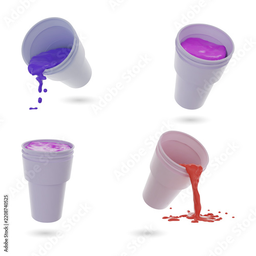 Purple cups with pouring liquids isolated on a transparent background