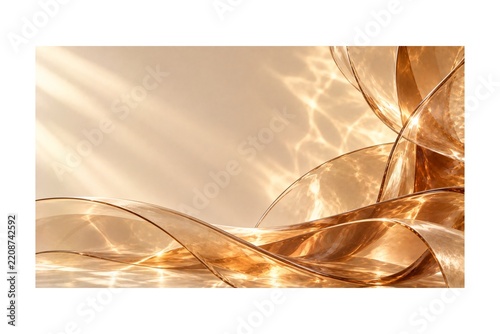Luxury Golden Amber Abstract Waves with Flowing Glass Ribbons and Warm Champagne Light Background