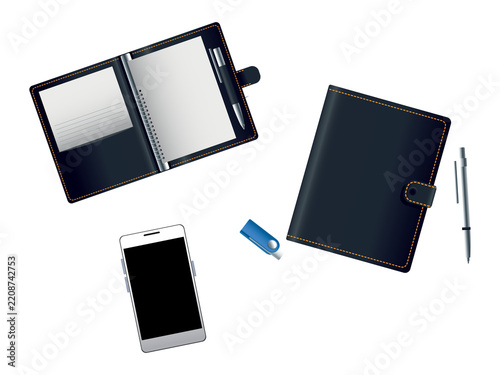 Open and closed leather notebooks isolated on a transparent background