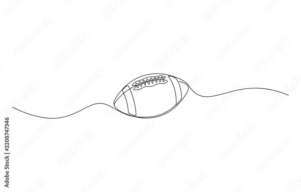Obraz premium American football ball in continuous line drawing style with trailing motion dash line one dashed football