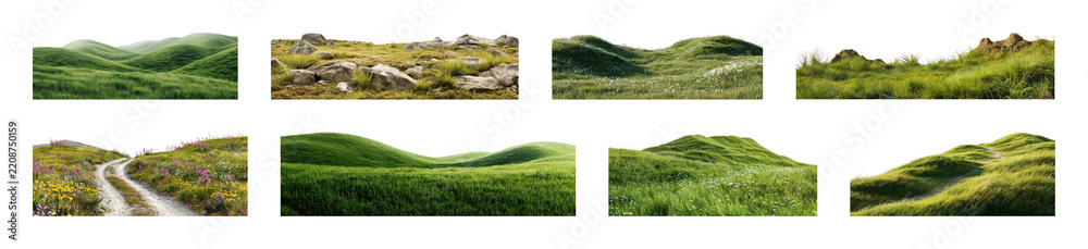 Obraz premium PNG Green rolling hills and scenic countryside landscape, transparent background