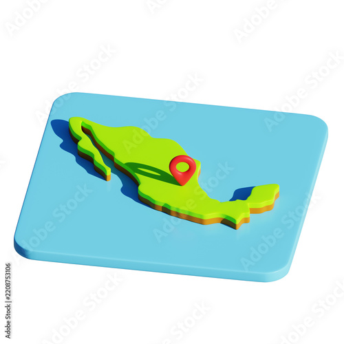 3d map of Mexico with pin location icon