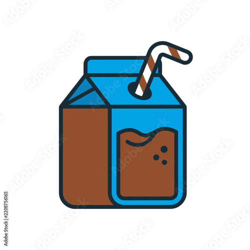 Chocolate milk carton with striped straw.