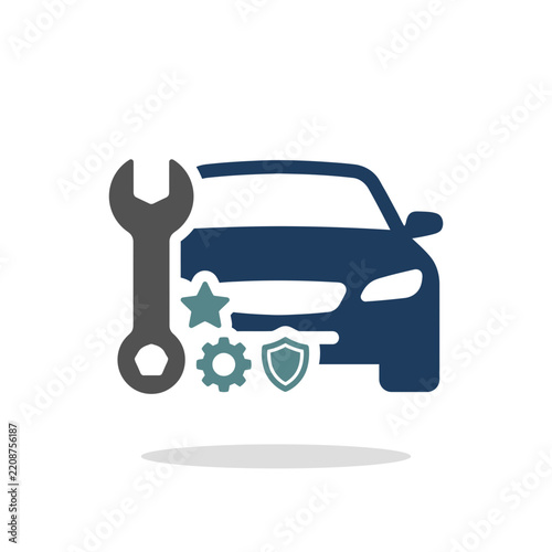 Car repair icons with wrench gears and shield.