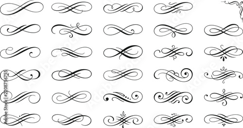 Collection of vintage flourishes and ornate decorative swirls in black and white