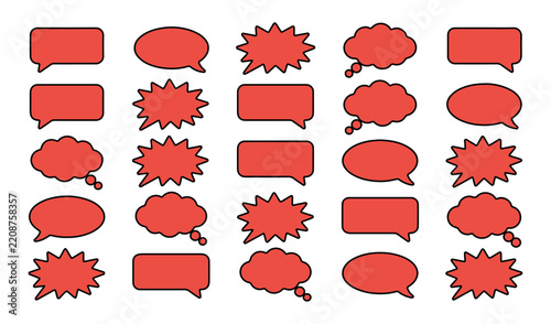Speech Bubble and Comic Talk Balloon Outline Collection, Hand Drawn Conversation, Dialogue and Communication Elements