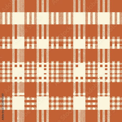Seamless Orange and Cream Plaid Tartan Pattern Background Texture