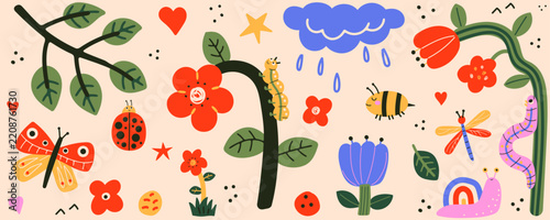 Cute flower and insect doodles