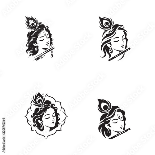 The Beautiful Krishna Flute Logo Design with Peacock Feather | Premium Spiritual Vector Art
