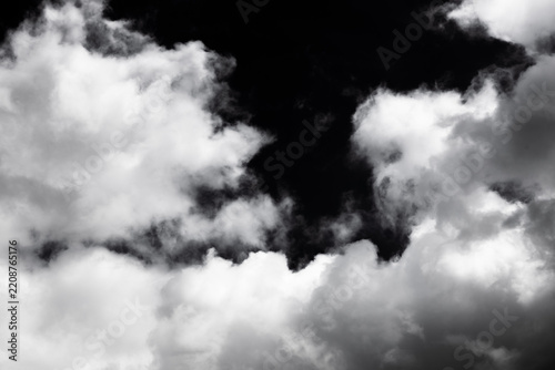 white cloud on black background. Wide sky and clouds dark tone.