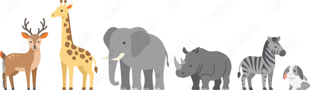 Obraz premium A collection of various wild animals standing together in a row.