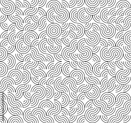 Abstract geometric pattern with repeating black line arcs as transparent PNG