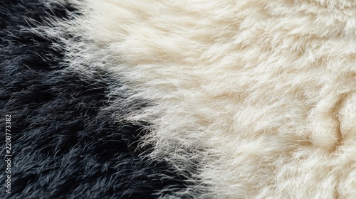 luxurious macro texture of panda fur, entire frame filled with incredibly soft dense black and creamy white fur, fluffy tactile fibers creating