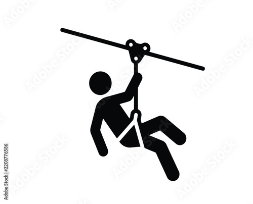 Person ziplining on a cable with safety gear
