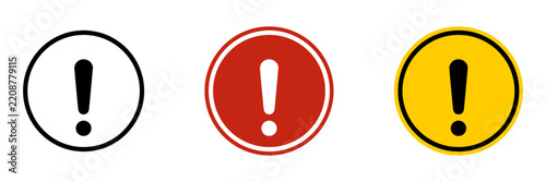Warning triangle icon set, with red yellow and black exclamation caution signs for hazard alert, safety notice, risk prevention, emergency symbol for vector illastration.