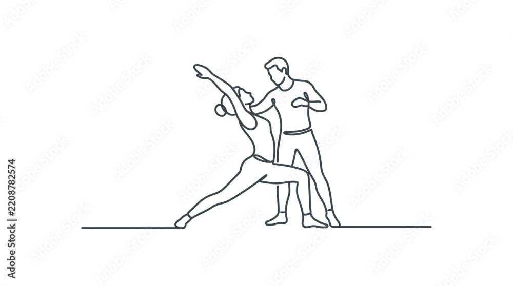 Fototapeta premium Dancing couple line drawing depicts graceful movement and partnership in performing arts.