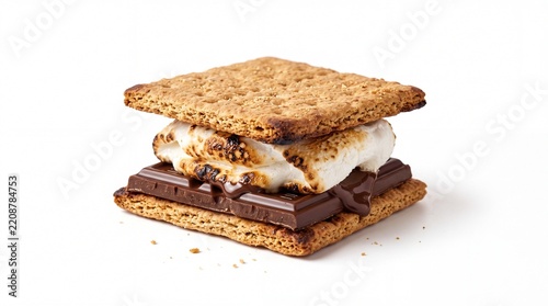 Delicious sweet toasted marshmallow and chocolate s'more sandwich isolated on white background