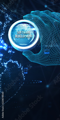 Inscription Software Development on the virtual display. Business, modern technology, internet and networking concept. 3d illustration