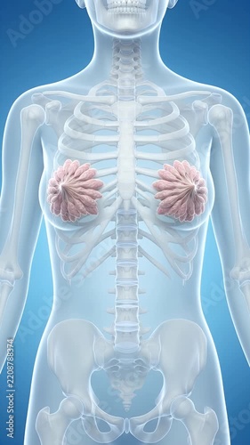Female Breast Anatomy and Mammary Glands with Human Skeletal System