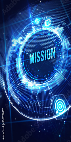 Mission concept. Financial success concept on virtual screen. Business, technology, internet and networking concept. 3d illustration
