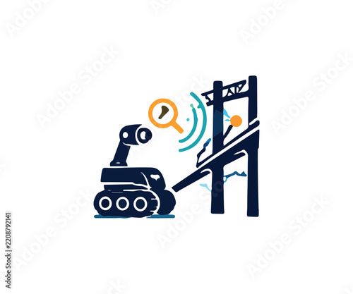 Industrial Inspection Robot Vector Icon Inspecting Power Line Infrastructure for Predictive Maintenance and Smart Grid Technology Monitoring