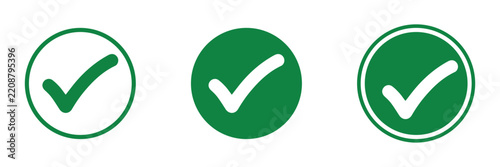 Green check mark icon set on green circle over white background. flat style. tick icon for web site design, logo, app ,with a white checkmark symbol. for vector illastration.