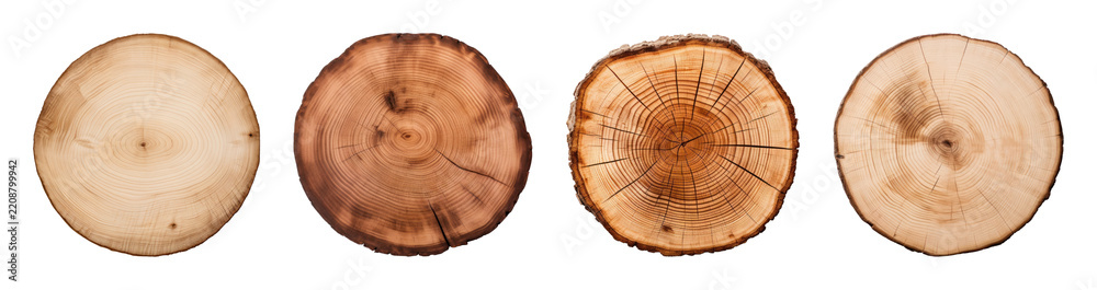Obraz premium PNG Four wooden tree rings showing natural growth patterns on transparent background