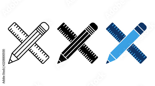 Set of pencil and ruler icon designs for architectural drawing and technical