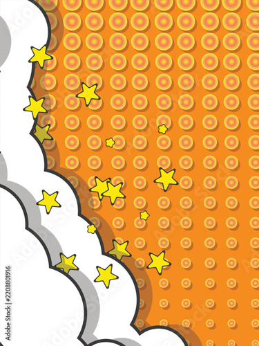 Pop art comic book background template with cloud and bright yellow stars