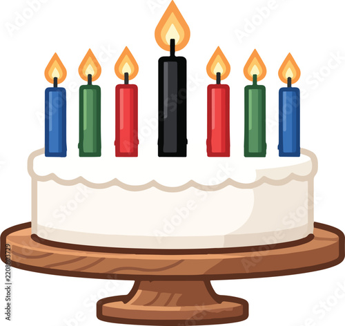 Birthday Cake with Colorful Candles Celebration Party Vector Illustration
