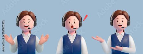 3D Female Call Center Agent Wearing a Headset