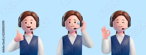 3D Female Call Center Agent Wearing a Headset